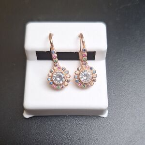 Rose Gold Over 925 Sterling Silver Multicolor Halo Drop Earrings - Sparkling